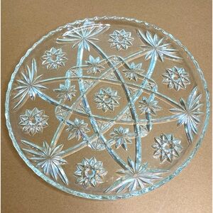 Vtg Clear Glass Atomic Star of David Serving Plate Pressed Anchor Hocking MCM